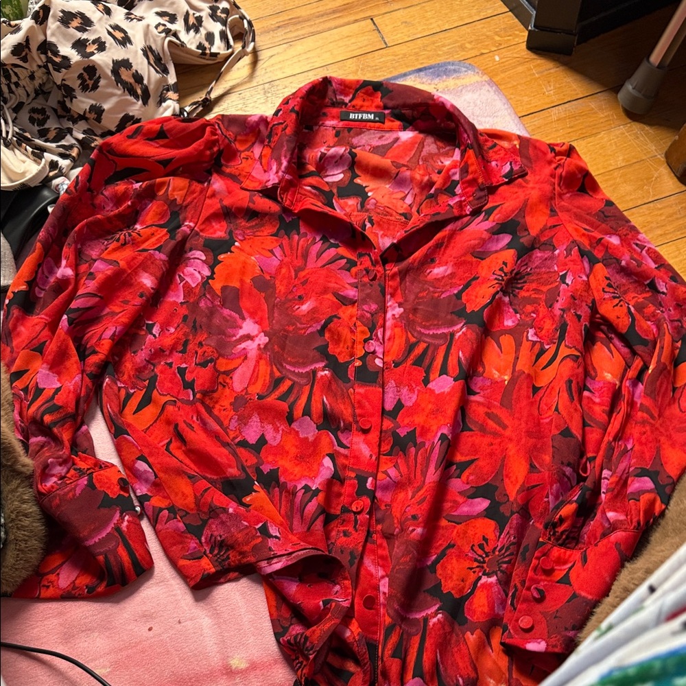 BTBFM Women's Floral Red Blouse